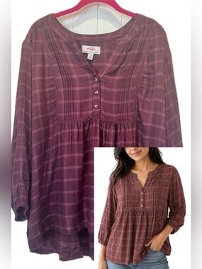 Wrangler Plaid Long Sleeve Peasant Babydoll Coastal Cowgirl CottageCore
XL